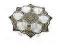 Dorit Judaica Raised Seder Plate with Bowls - Mustard, Gray and Black Mandala