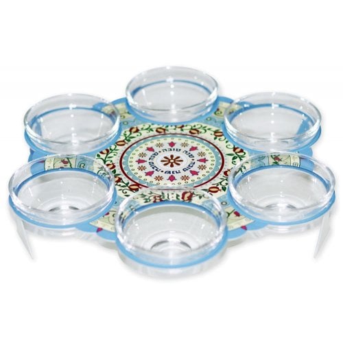 Dorit Judaica Rosh Hashanah Special Foods Dish - Blue and Red Pomegranate Design