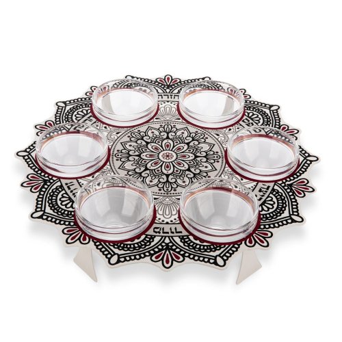 Dorit Judaica Seder Plate Mandala Design - Maroon & Black Colors