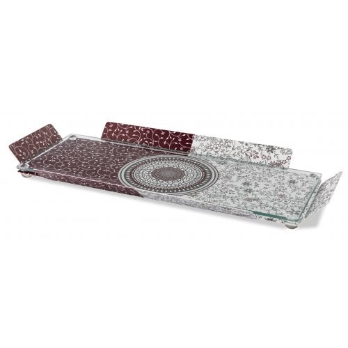 Dorit Judaica Serving Tray with Glass Top - Mandala and Pomegranates