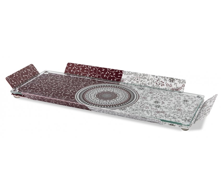 Dorit Judaica Serving Tray with Glass Top - Mandala and Pomegranates