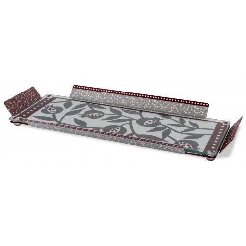 Dorit Judaica Serving Tray with Glass Top - Pomegranate Design