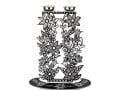 Dorit Judaica Shabbat Candlesticks, Tall Flowers and Leaves - Black, White & Gray