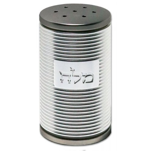 Dorit Judaica Spiral Design Salt Shaker with Hebrew Plaque - Shades of Silver