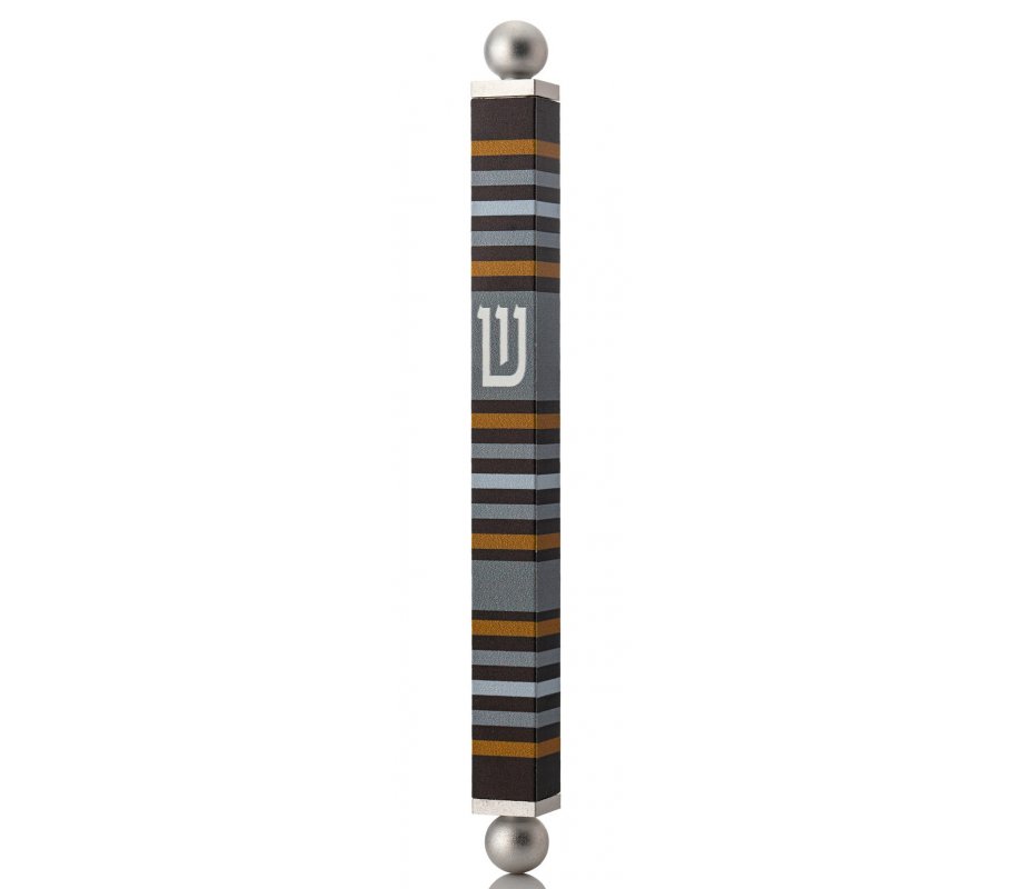 Dorit Judaica Square Tube Mezuzah Case with Knobs – Black Gray and Brown