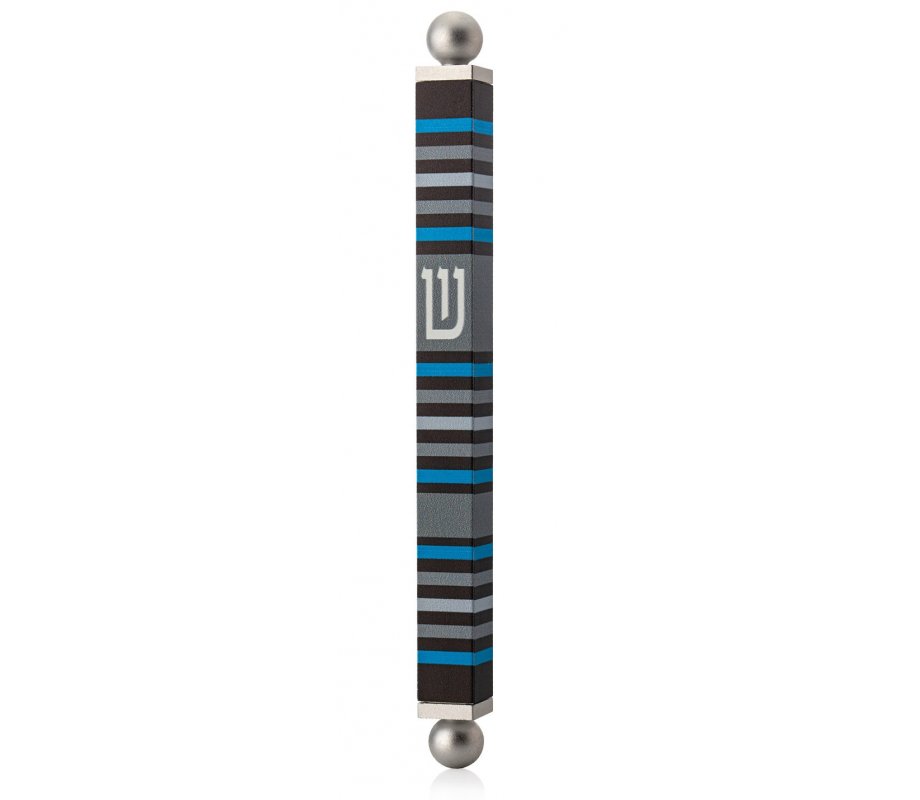 Dorit Judaica Square Tube Mezuzah Case with Knobs – Black Gray and Turquoise