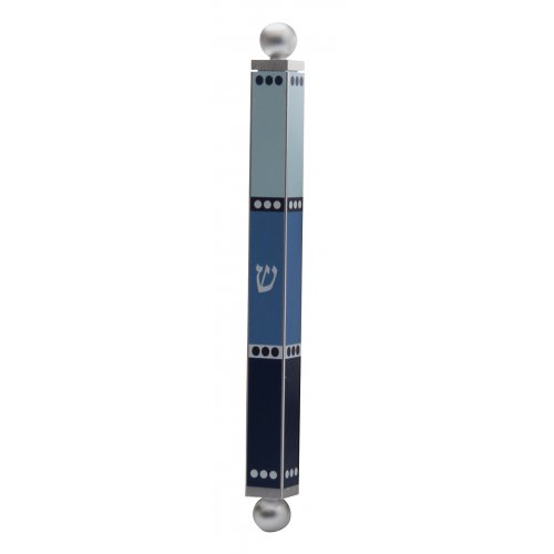 Dorit Judaica Square Tube Mezuzah Case with Knobs  Shades of Blue Stripes