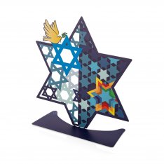 Dorit Judaica Table Sculpture, Medium Size Star of David - Blue with Dove of Peace