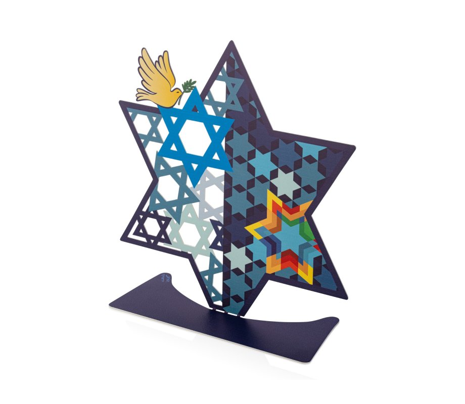 Dorit Judaica Table Sculpture, Medium Size Star of David - Blue with Dove of Peace
