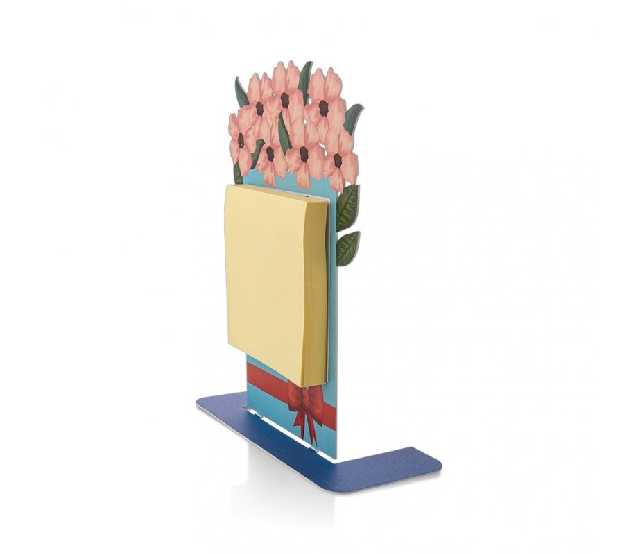 Dorit Judaica Table Stand for Post It Memo Pads - Pink Flower Design