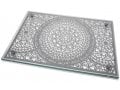 Dorit Judaica Tempered Glass Challah Board, Flowerburst Theme - Shabbat Words