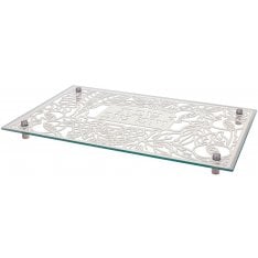 Dorit Judaica Tempered Glass Challah/Candlestick Tray, Seven Species Design