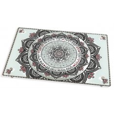 Dorit Judaica, Tempered Glass Raised Challah Board – Black and White Mandala Design