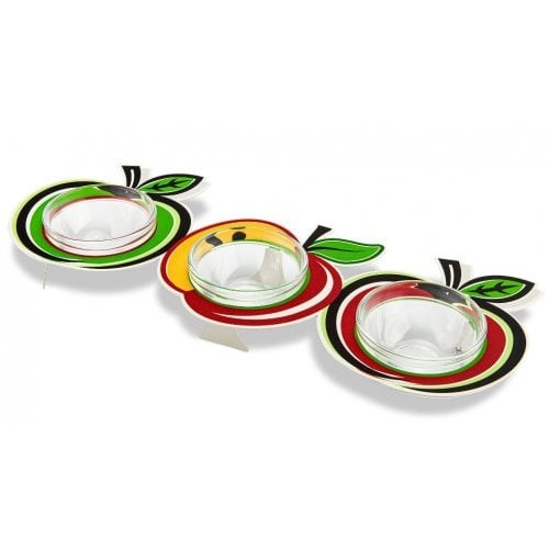 Dorit Judaica Three Joined Colorful Apple-shaped Honey Dishes