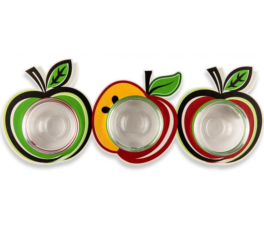 Dorit Judaica Three Joined Colorful Apple-shaped Honey Dishes