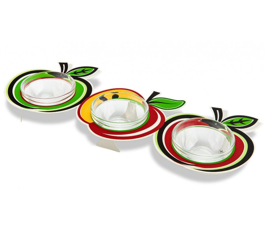 Dorit Judaica Three Joined Colorful Apple-shaped Honey Dishes