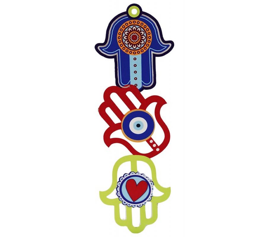 Dorit Judaica Triple Hamsa Wall Hanging - Decorative and Colorful