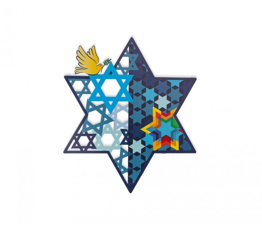 Dorit Judaica Wall Art, Medium Size Star of David - Blue with Dove of Peace