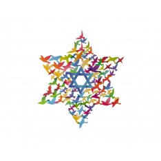 Dorit Judaica Wall Art, Medium Star of David Shape with Multiple Colorful Birds