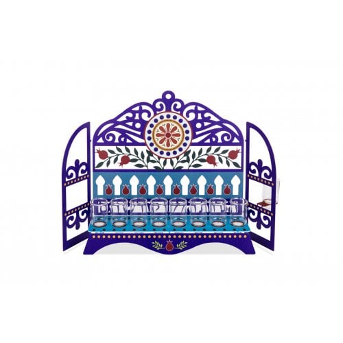 Dorit Judaica Window Menorah, Decorative Pomegranates and Swirls - For Oil