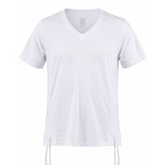 Dry-Fit Tzitzit T-Shirt V Neck with Kosher Tzitzis, White - Moisture-Wicking Athletic Shirt
