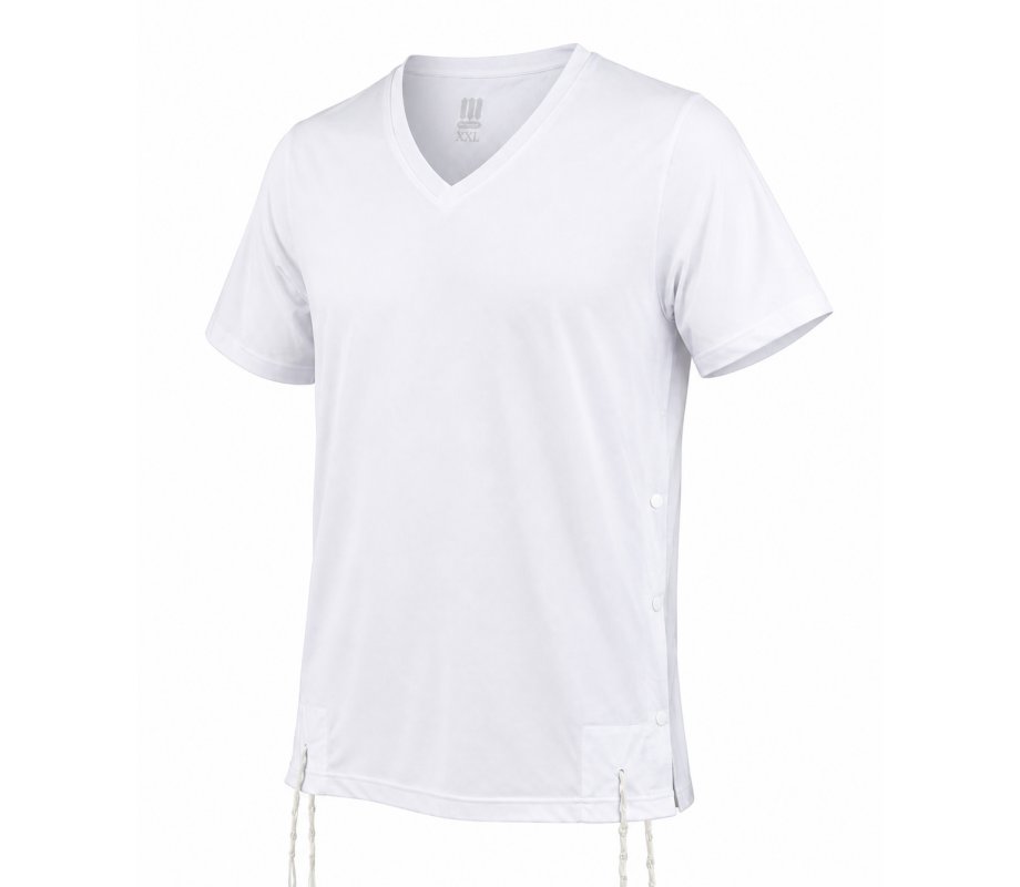 Dry-Fit Tzitzit T-Shirt V Neck with Kosher Tzitzis, White - Moisture-Wicking Athletic Shirt