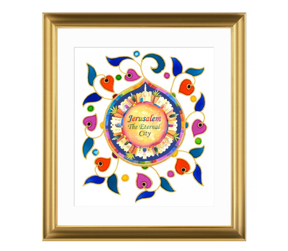 Dvora Black Colorful Jerusalem in English - Signed, Printed and Framed Blessing