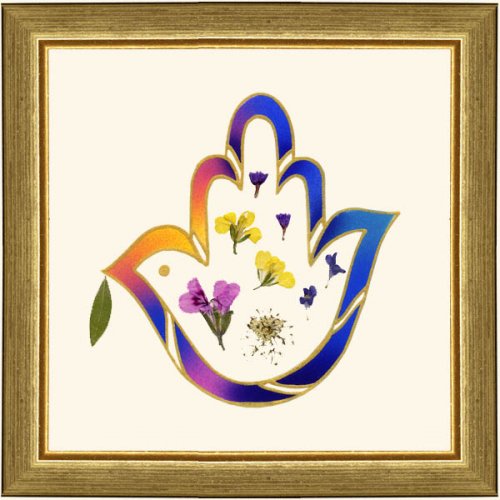 Dvora Black Peace Dove Hand-Finished Framed Print With Authentic Flowers