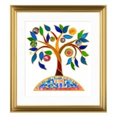 Dvora Black Tree of Life with Fruit and Chai - Signed, Printed and Framed Blessing