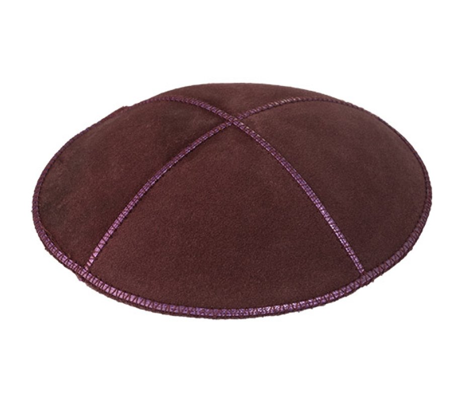 Eggplant Purple Suede Kippah with Four Panels