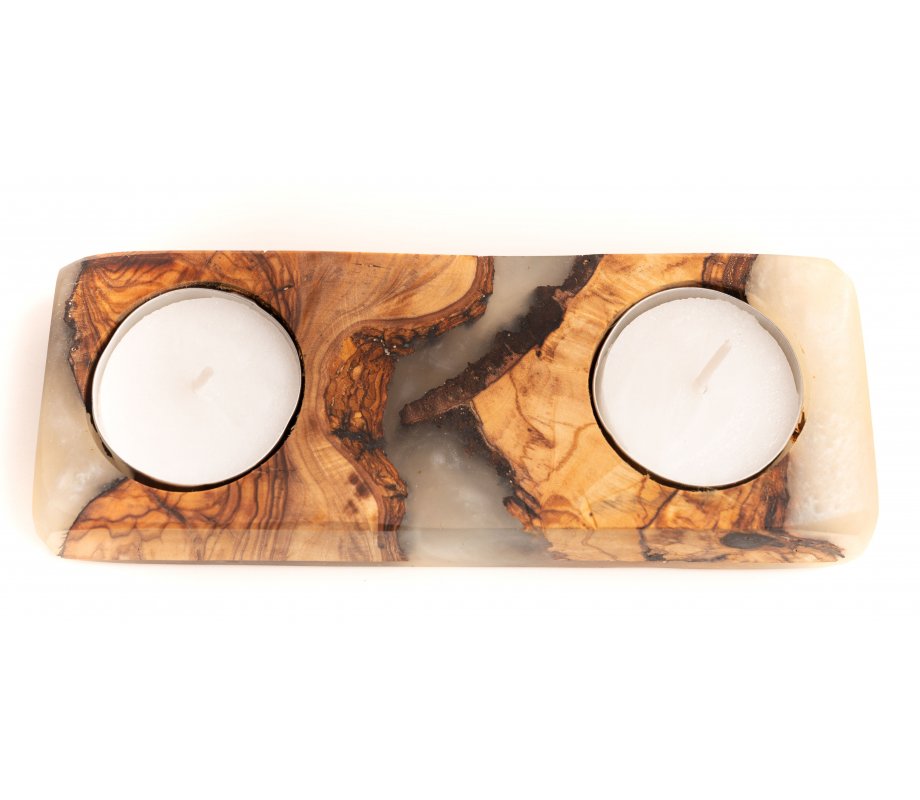 Eial Ovin, Handcrafted Shabbat Candle Holders from Israeli Olive Wood and Epoxy