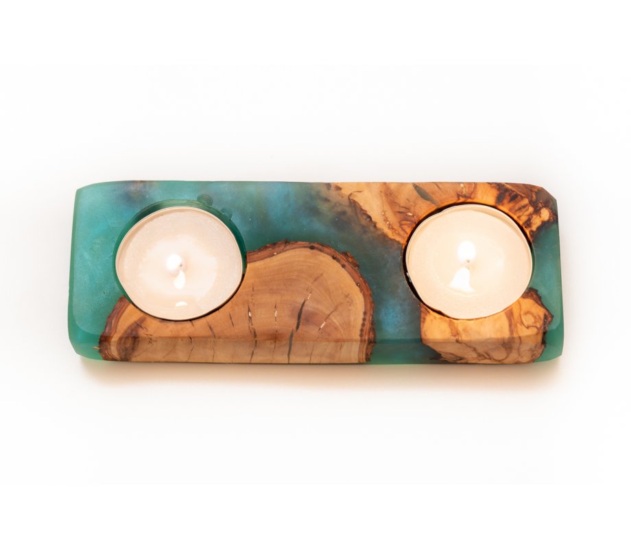 Eial Ovin, Handcrafted Shabbat Candle Holders from Israeli Olive Wood and Epoxy