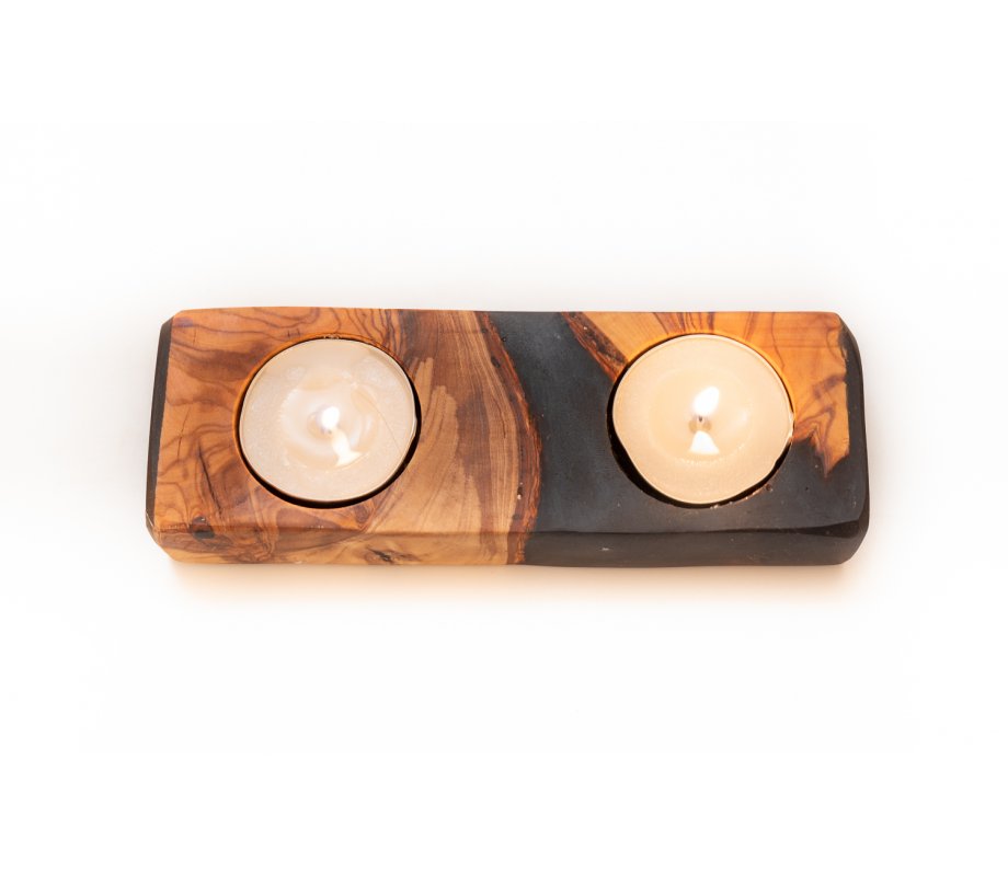 Eial Ovin, Handcrafted Shabbat Candle Holders from Israeli Olive Wood and Epoxy