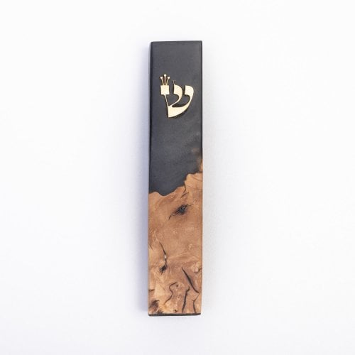 Eial Ovin Handmade Mezuzah Case, Natural Olive Wood and Epoxy - Black