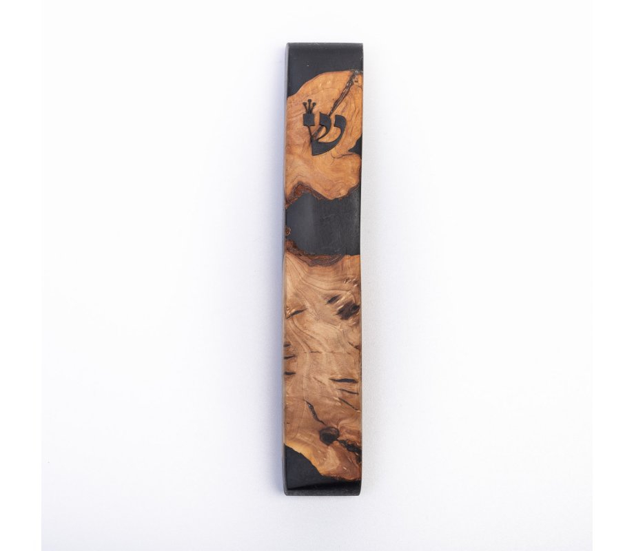Eial Ovin Handmade Mezuzah Case, Natural Olive Wood and Epoxy - Black