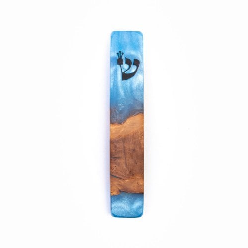 Eial Ovin Handmade Mezuzah Case, Natural Olive Wood and Epoxy - Ocean Blue (0)