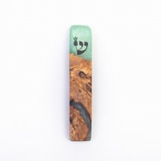 Eial Ovin Handmade Mezuzah Case, Natural Olive Wood and Epoxy - Ocean Turquoise