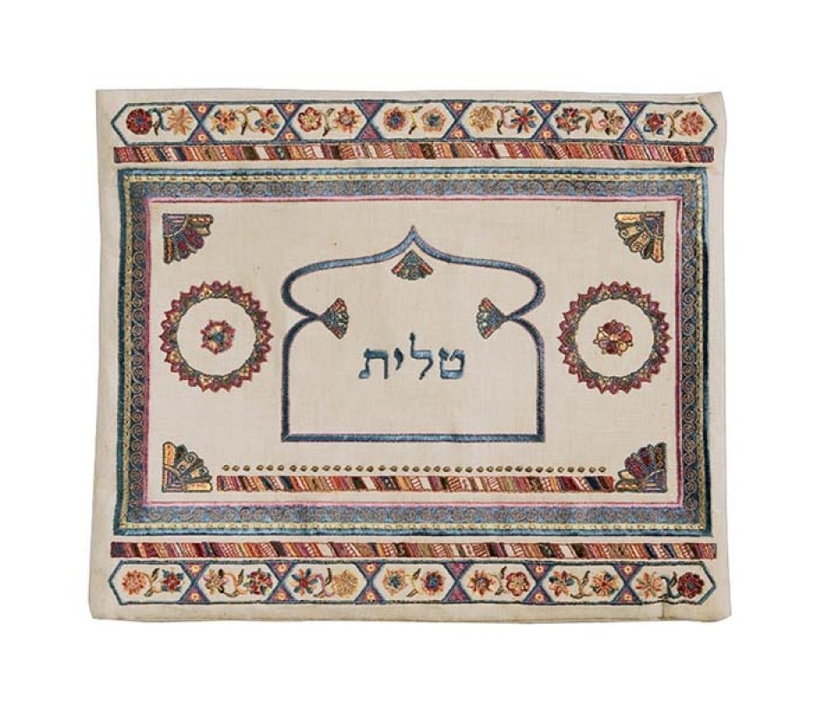 Emanuel Embroidered Linen Tallit & Tefillin Bag, Red - Oriental Motifs (Sold Separately)