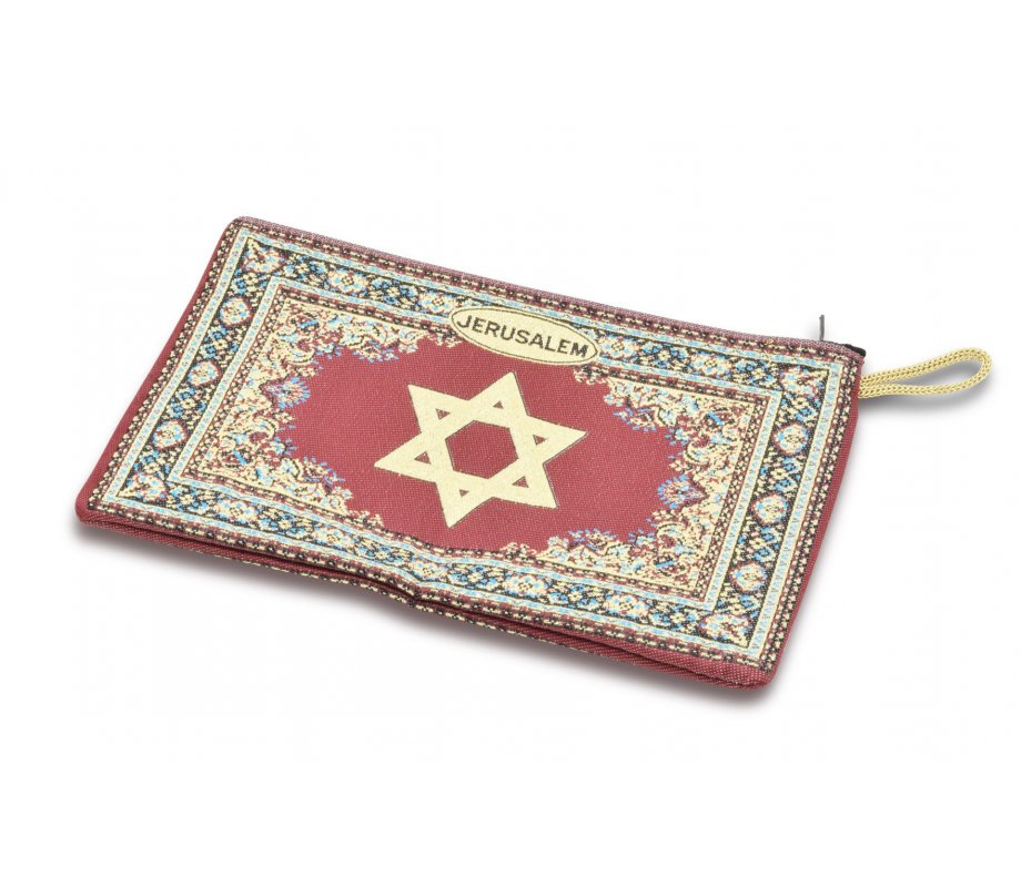 Embroidered Fabric Large Purse or Wallet, Star of David - Maroon and Gold