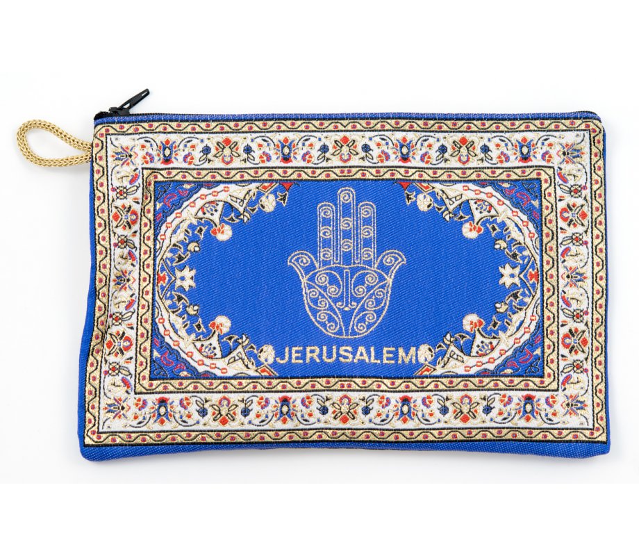 Colorfully Embroidered Tote Bag with Jerusalem Design, Zippered Fabric