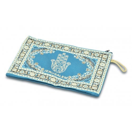 Embroidered Fabric Purse, Teal - Hamsa with Oriental Design