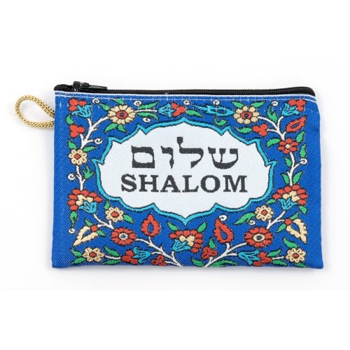 Embroidered Zippered Cloth Purse - Shalom Peace Colorful Flower Design