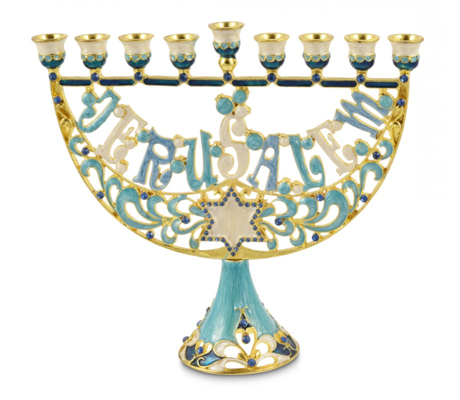  Gold Jerusalem Menorah, Decorative Judaica Candle