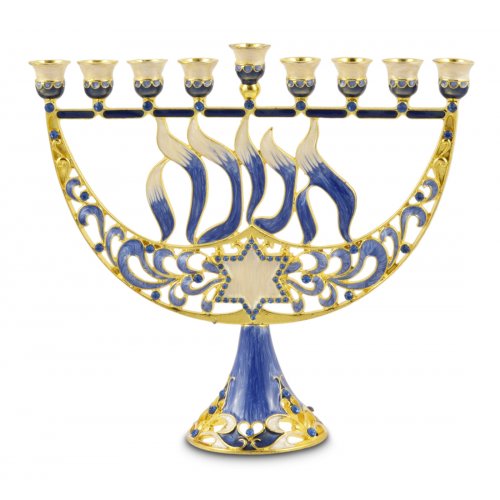 Enamel Menorah Star of David and Chanukah, Gold & Dark Blue - For Decoration