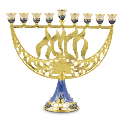 Enamel Menorah Star of David and Chanukah, Gold & Dark Blue - For Decoration