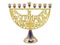 Enamel Menorah with Star of David & Jerusalem, Gold and Purple - For Decoration