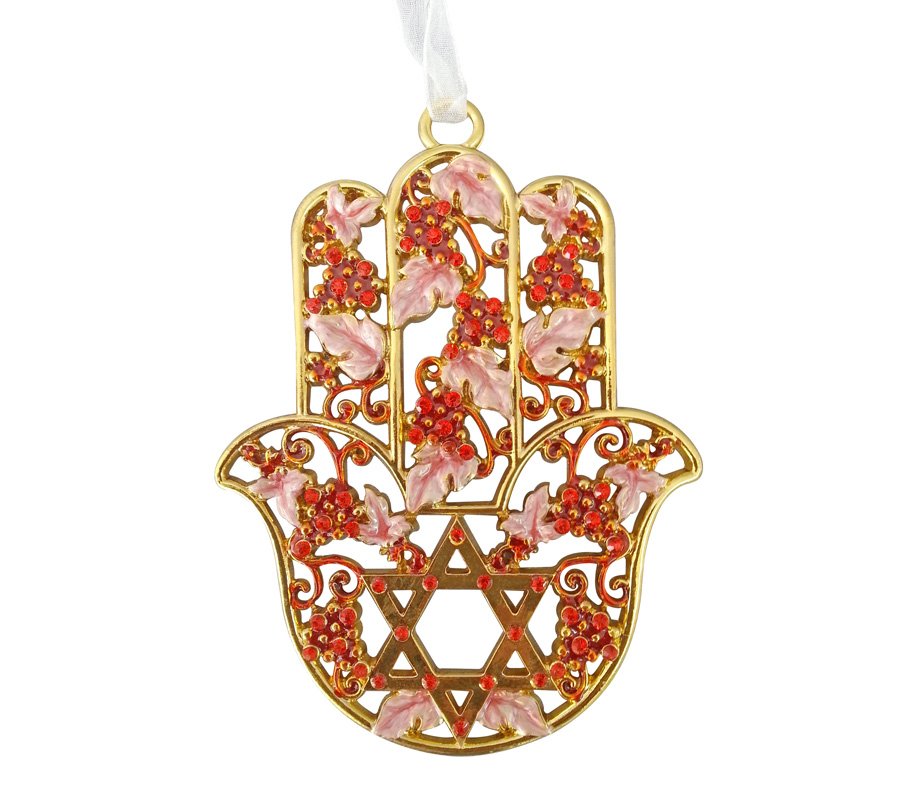 Enamel Red Star of David Hamsa with Grape design