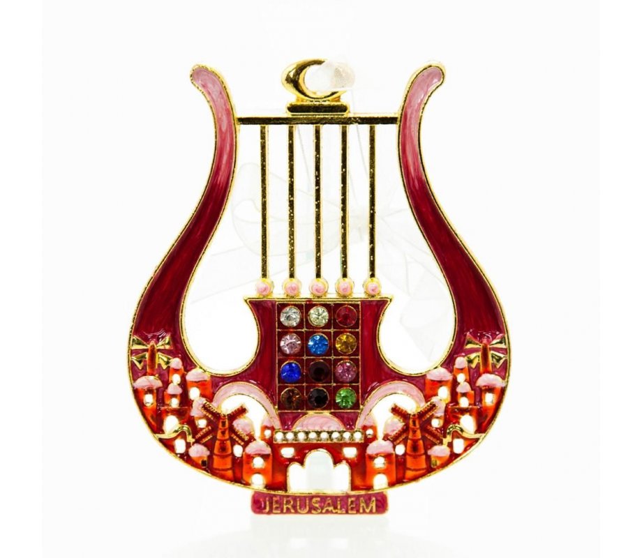 Enamel Wall Decoration, David's Lyre and Jerusalem Design - Choice of Colors