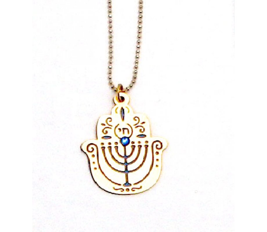 Ester Shahaf Menorah Hamsa Necklace
