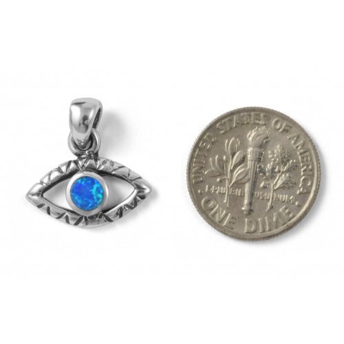 Evil Eye Pendant Necklace in 925 Sterling Silver with Created Opal